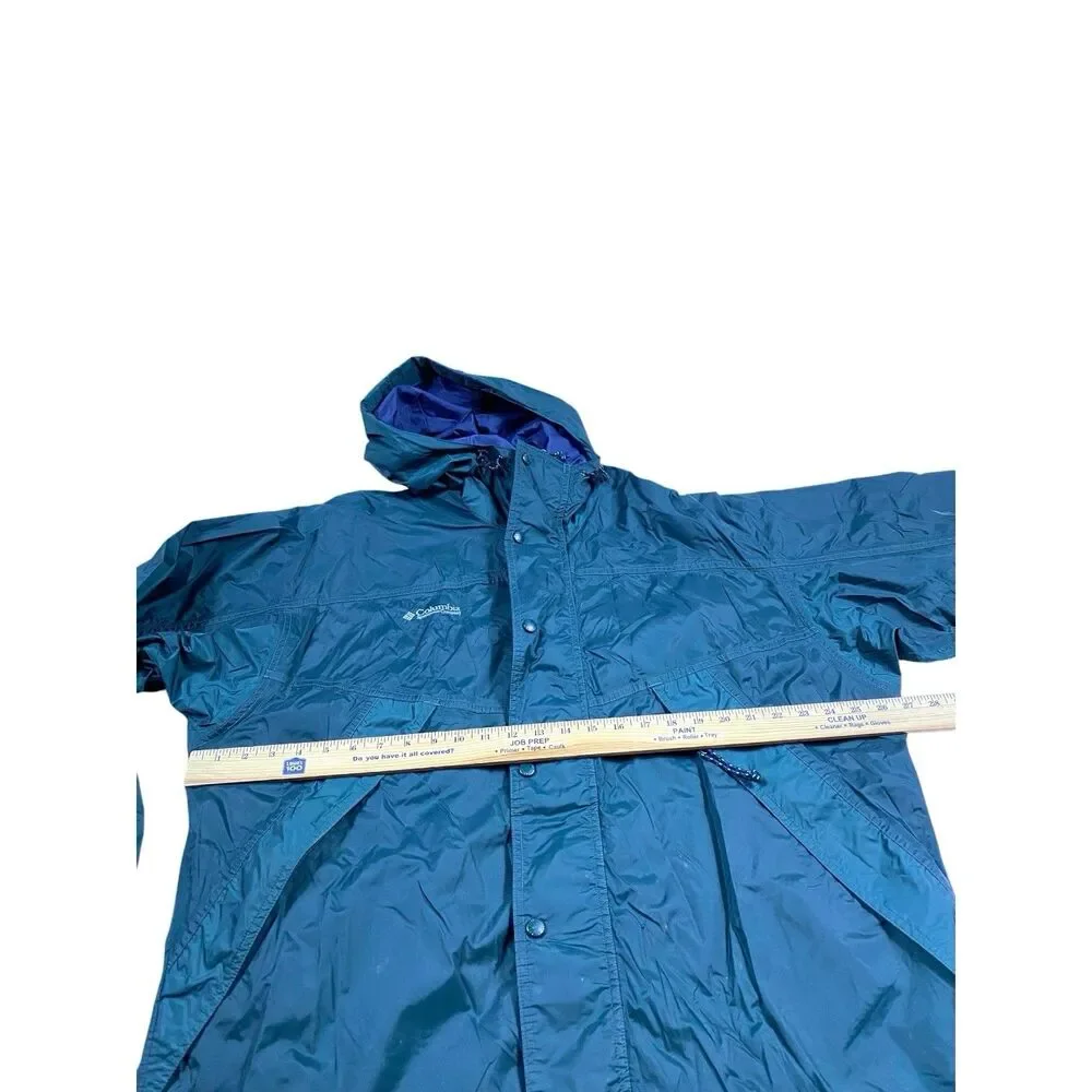 Vintage 90s Columbia Jacket Mens LARGE Green Hooded Waterproof Rain Coat